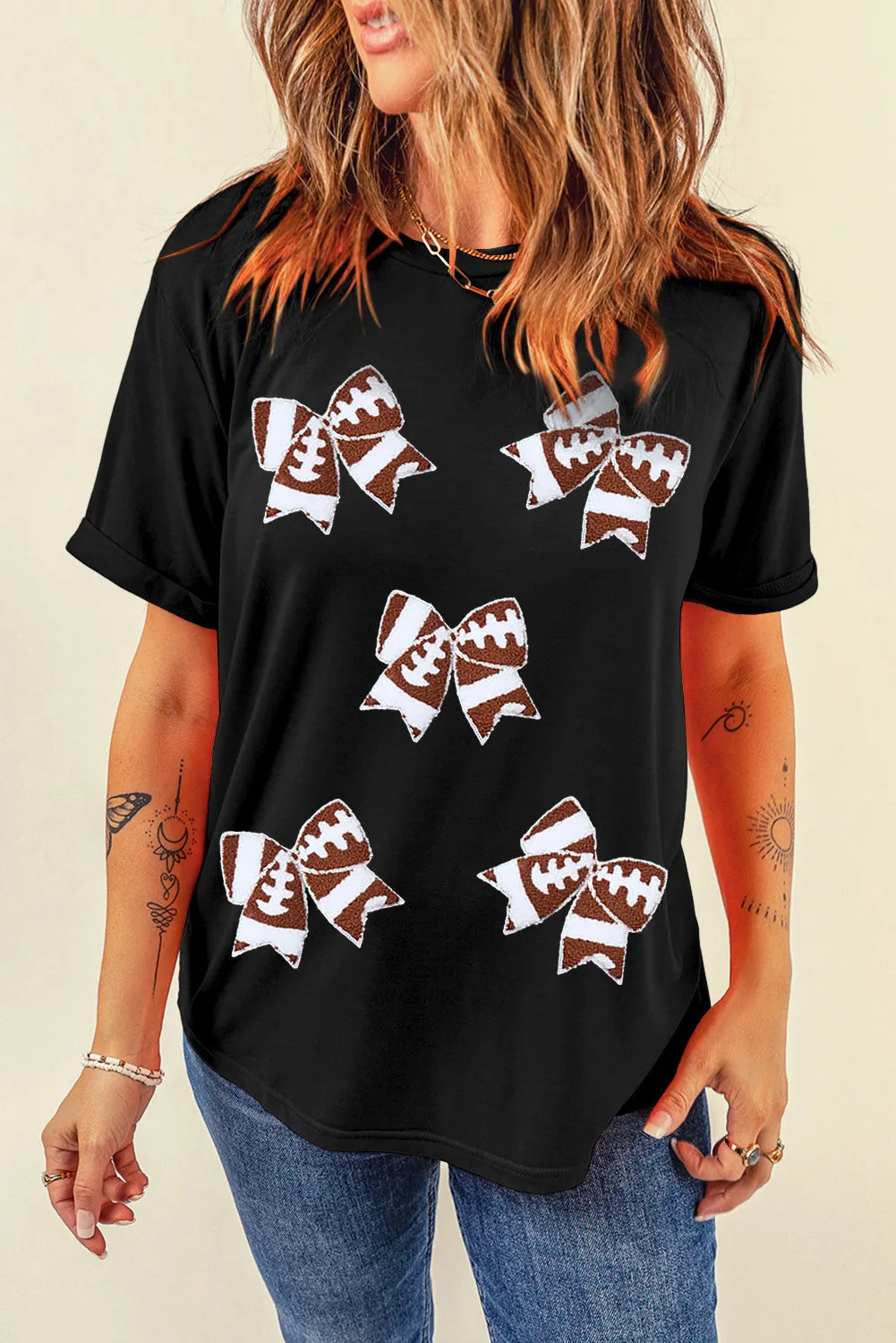 Explore More Collection - Bow Round Neck Short Sleeve T-Shirt