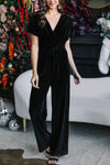 Explore More Collection - Drawstring Surplice Short Sleeve Jumpsuit