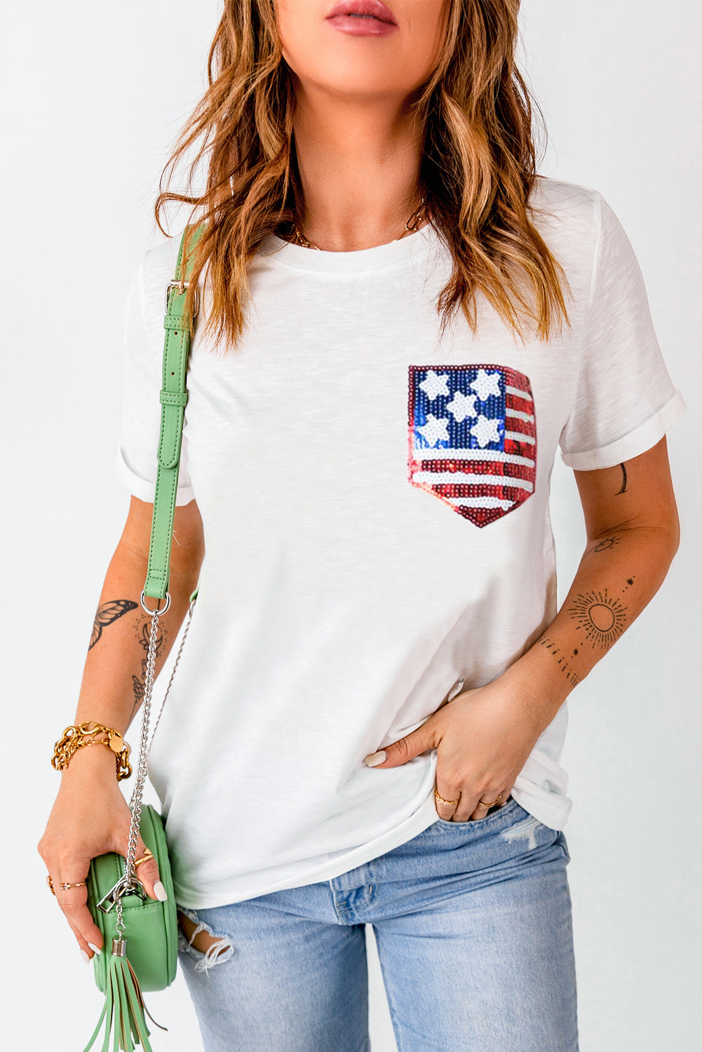 Explore More Collection - US Flag Round Neck Short Sleeve T-Shirt