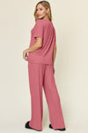 Explore More Collection - Double Take Full Size Round Neck Short Sleeve T-Shirt and Wide Leg Pants Set