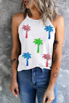 Explore More Collection - Sequin Coconut Tree Round Neck Tank