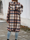 Explore More Collection - Plaid Zip Up Hooded Coat