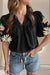 Explore More Collection - Embroidered Tie Neck Half Sleeve Blouse