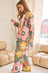 Explore More Collection - Flower Printed Casual Cozy Full Long Wide Pants