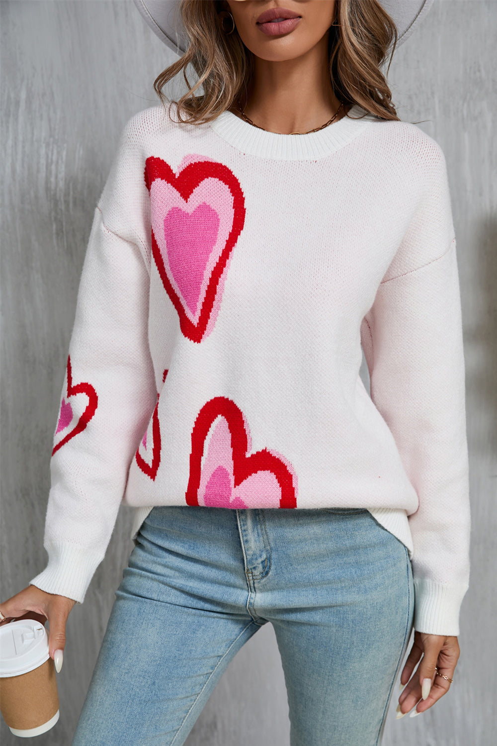 Explore More Collection - Angel Wings Heart Round Neck Long Sleeve Sweater