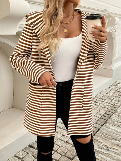 Explore More Collection - Devine Striped Long Sleeve Hooded Outerwear