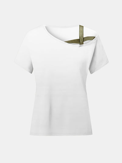 Explore More Collection - Asymmetrical Neck Short Sleeve T-Shirt