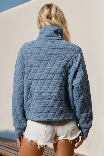 Explore More Collection - Double Take Half Zip Long Sleeve Quilted Sweatshirt with Pocket