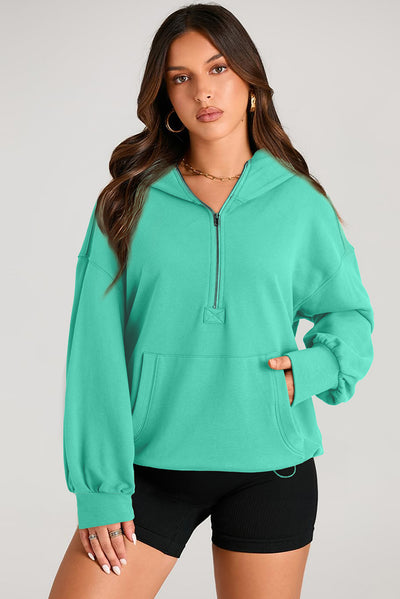 Explore More Collection - Pocketed Half Zip Long Sleeve Hoodie