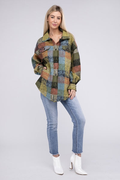 Explore More Collection - Loose Fit Buttoned Down Check Shirt Jacket