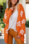 Explore More Collection - Flower Open Front Long Sleeve Cardigan