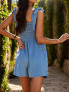 Explore More Collection - Smocked Tie Shoulder Denim Romper