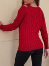 Explore More Collection - Honey Cable-Knit V-Neck Cold Shoulder Sweater