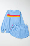 Explore More Collection - Full Size Contrast Striped Round Neck Top and Shorts Set