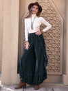 Explore More Collection - Ruffle Trim Wide Leg Slit Pants