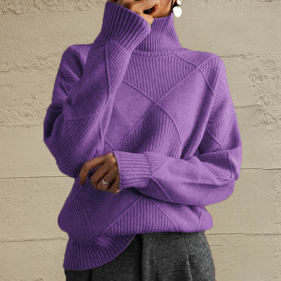 Explore More Collection - Geometric Turtleneck Long Sleeve Sweater