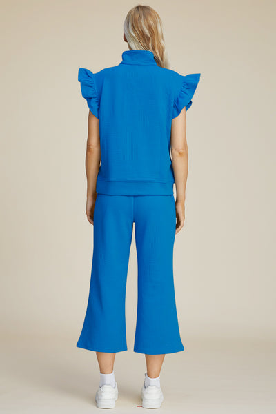 Explore More Collection - Double Take Full Size Texture Ruffle Short Sleeve Top and Wide Leg Pants Set