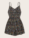 Explore More Collection - Printed V-Neck Spaghetti Strap Romper