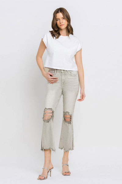 Explore More Collection - Lovervet Distressed Raw Hem Cropped Flare Jeans