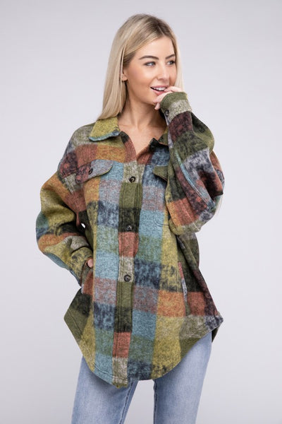 Explore More Collection - Loose Fit Buttoned Down Check Shirt Jacket