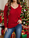 Explore More Collection - Honey Cable-Knit V-Neck Cold Shoulder Sweater