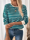 Explore More Collection - Perfee Striped Contrast Round Neck Long Sleeve Sweatshirt