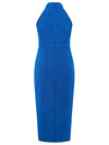 Explore More Collection - Slit Ruched Mock Neck Sleeveless Dress