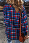 Explore More Collection - Pocketed Plaid Collared Neck Long Sleeve Shacket