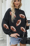 Explore More Collection - Sequin Football Patch Dropped Shoulder Sweatshirt