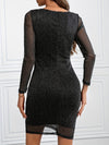 Explore More Collection - Metallic Ruffled V-Neck Long Sleeve Mini Dress