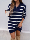 Explore More Collection - Devine Quarter Zip Striped Long Sleeve Sweater Dress