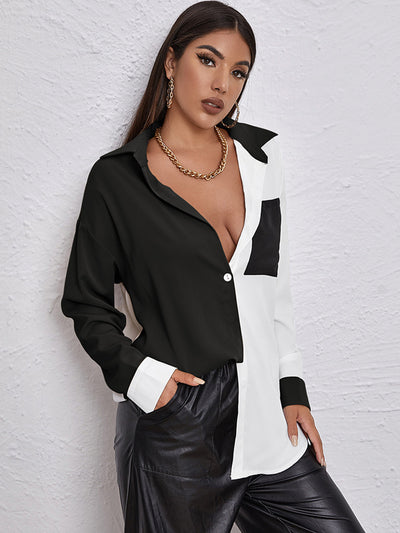 Explore More Collection - Contrast Dropped Shoulder Long Sleeve Shirt