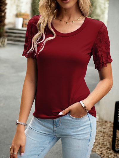 Explore More Collection - Lace Detail Round Neck Short Sleeve T-Shirt