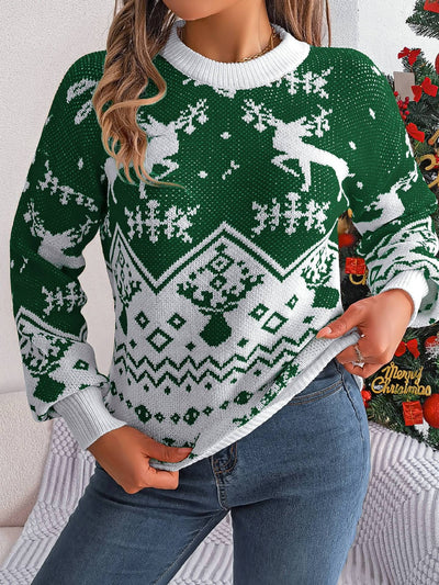 Explore More Doorbusters - Christmas Element Round Neck Long Sleeve Sweater