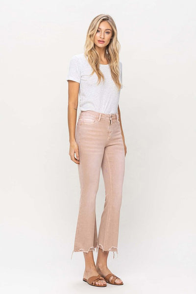 Explore More Collection - High Rise Distressed Hem Crop Flare Jeans