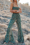 Explore More Collection - Printed Spaghetti Strap Wide Leg Jumpsuit