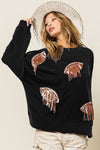 Explore More Collection - BiBi Sequin Fringe Football Patch Round Neck Sweatshirt