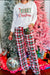 Explore More Collection - MERRY CHRISTMAS Round Neck Top and Plaid Pants Set