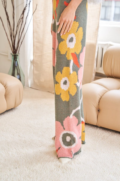 Explore More Collection - Flower Printed Casual Cozy Full Long Wide Pants