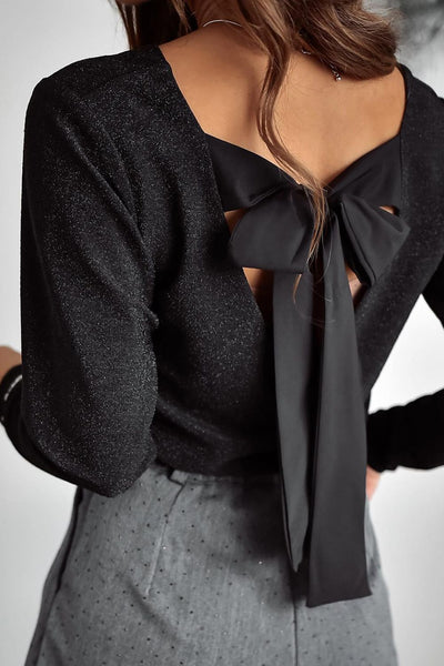 Explore More Collection - Bowknot V-Neck Long Sleeve Blouse