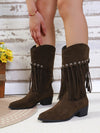 Explore More Collection - Fringe Suede Point Toe Block Heel Boots