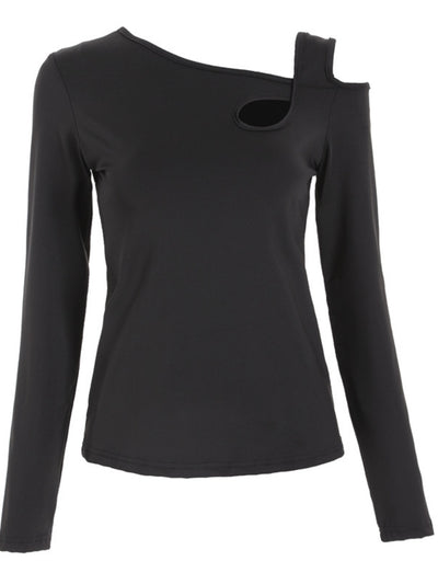 Explore More Collection - Cutout Asymmetrical Neck Long Sleeve T-Shirt