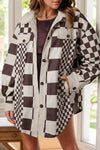 Explore More Collection - Pocketed Checkered Button Up Long Sleeve Jacket