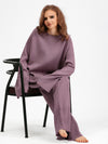 Explore More Collection - Basic Bae Slit Round Neck Long Sleeve Top and Drawstring Pants Sweater Set