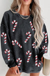 Explore More Collection - Sequin Candy Cane Round Neck Sweatshirt