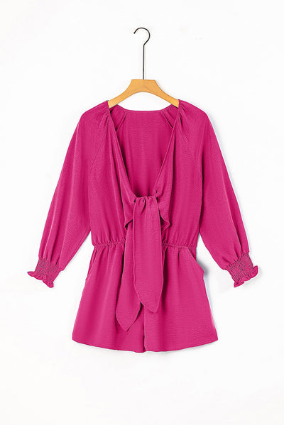 Explore More Collection - Tied Flounce Sleeve Plunge Romper