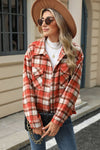 Explore More Collection - Pocketed Plaid Collared Neck Dropped Shoulder Jacket