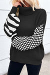 Explore More Collection - Checkered Striped Turtleneck Long Sleeve Sweater