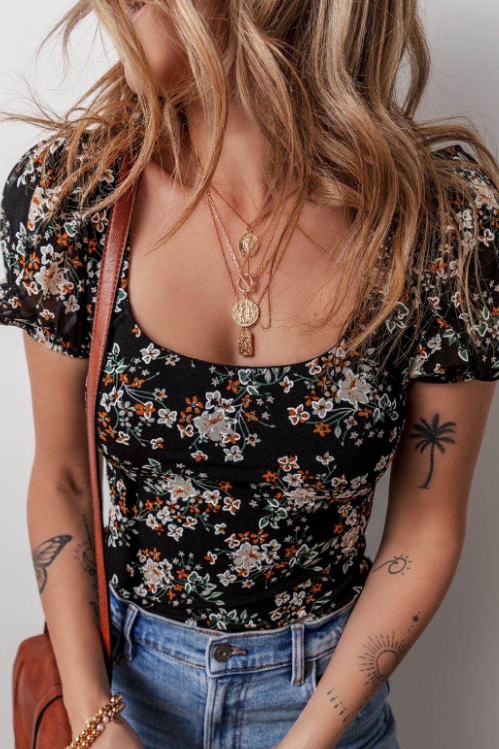 Explore More Collection - Printed Scoop Neck Short Sleeve Bodysuit