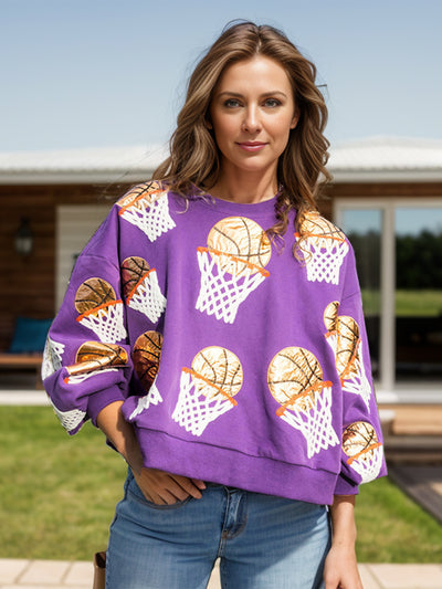 Explore More Collection - Basketball Round Neck Long Sleeve Sweatshirt